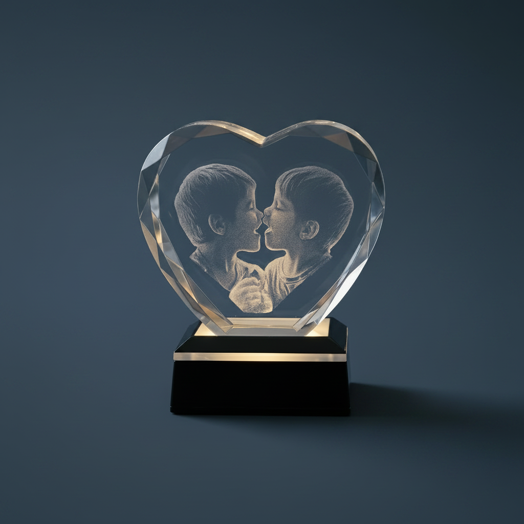 LED Kristallherz 3D Innengravur