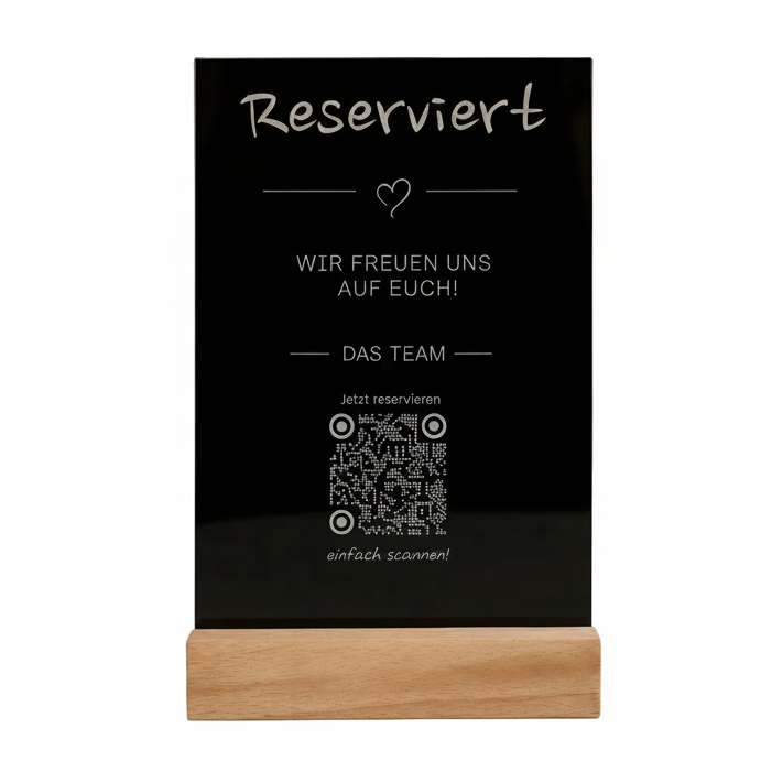 Schwarzes Acryl Tischschild mit Lasergravur