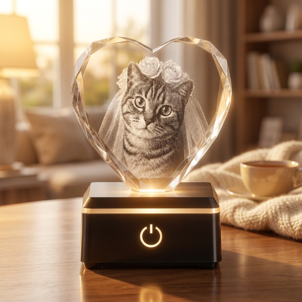 LED Kristallherz 3D Innengravur