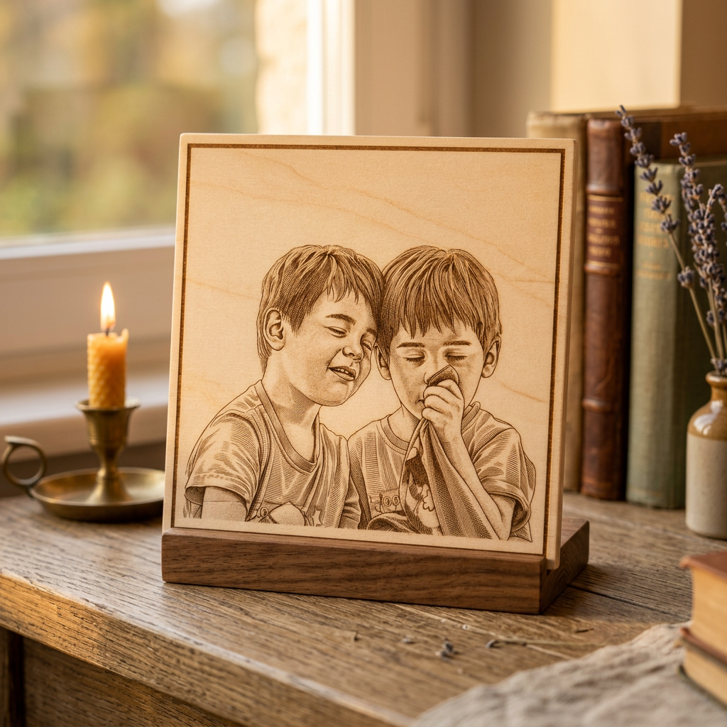 Personalisierte Fotogravur auf Sperrholz