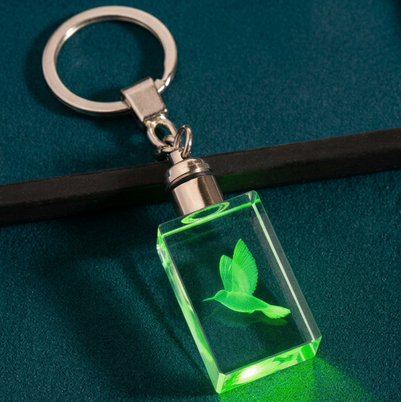 LED Kristall Schlüsselanhänger "Quader"