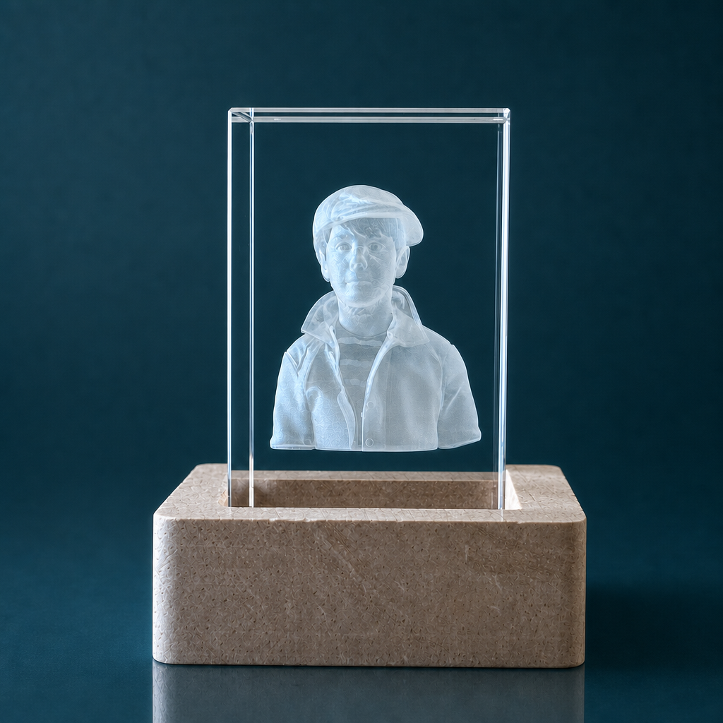 Kristall 3D Glasinnengravur – Mit LED-Sockel personalisiert